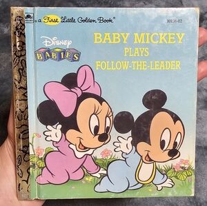 Vintage Disney Babies Baby Mickey Follow-The-Leader Book - Pink and Blue